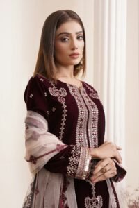 3-Piece Velvet Suit Luxury Embroidered (Unstitched)