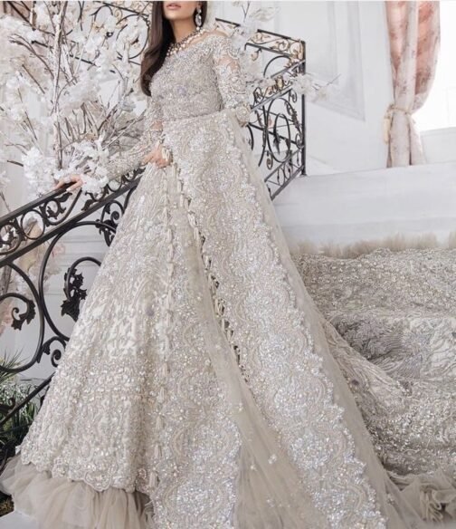 long tail walima maxi design with heavy embroidered dupatta