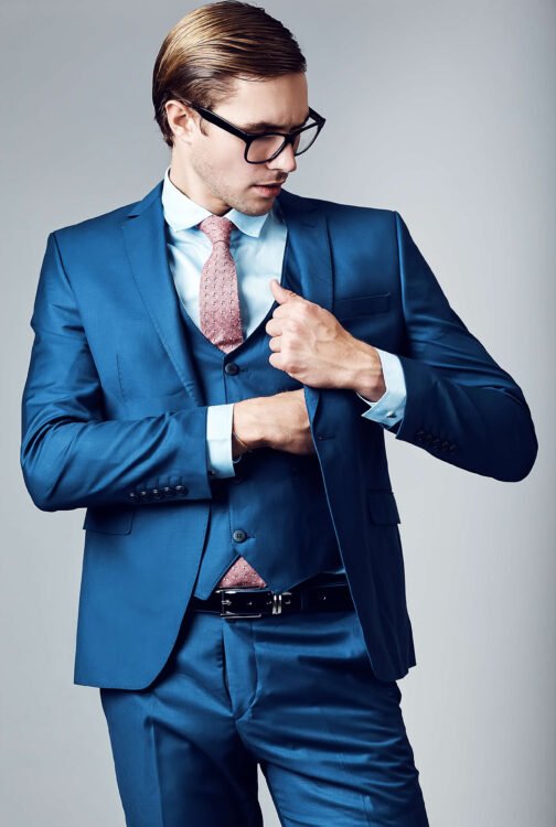 Royal blue Men's suit in blue color with ice blue color shirt