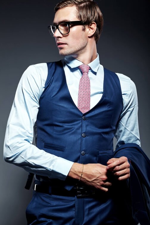 Trendy suit wear also with waist coat in blue color